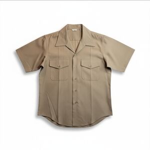 Creighton Tan Short Sleeve Military Style Dress Shirt - Medium